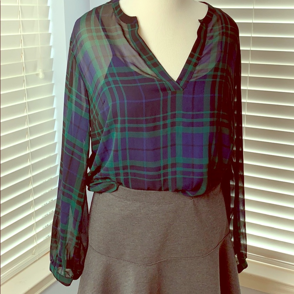 Target sheer plaid tunic top xxl NWOT